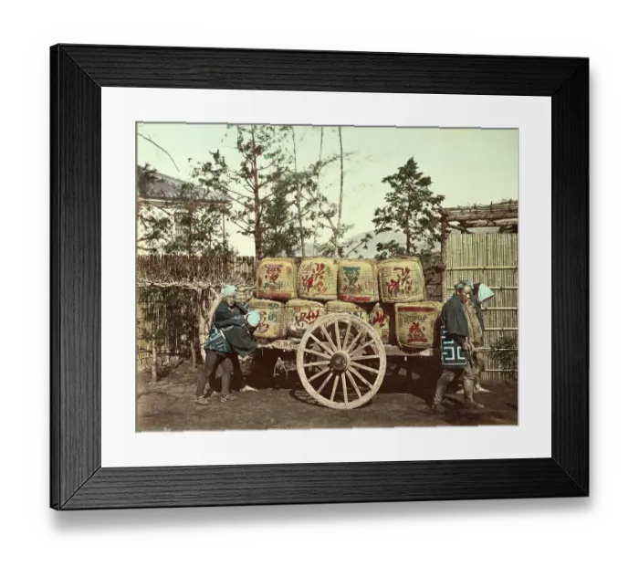 Framed Print : Freight cart, transport of goods with a simple cart pulled by a few men, c. 1870, Japan, Historic, digitally restored reproduction from an original of the time Framed Print : Freight cart, transport of goods with a simple cart pulled by a few men, c. 1870, Japan, Historic, digitally restored reproduction from an original of the time