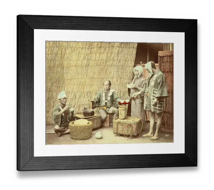 Framed Print : Ancient Japan, Selling tea, refreshments and food by the wayside, c. 1880, Japan, Historic, digitally restored reproduction from an original of the period Framed Print : Ancient Japan, Selling tea, refreshments and food by the wayside, c. 1880, Japan, Historic, digitally restored reproduction from an original of the period