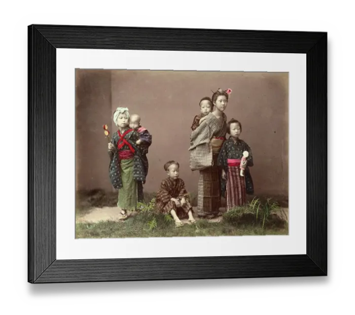 Framed Print : Japanese Family, Women and Children in Traditional Dress, c. 1870, Japan, Historic, digitally restored reproduction from an original of the period Framed Print : Japanese Family, Women and Children in Traditional Dress, c. 1870, Japan, Historic, digitally restored reproduction from an original of the period
