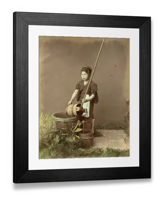 Framed Print : Woman drawing water from a well, c. 1870, Japan, Historic, digitally restored reproduction from an original of the period Framed Print : Woman drawing water from a well, c. 1870, Japan, Historic, digitally restored reproduction from an original of the period