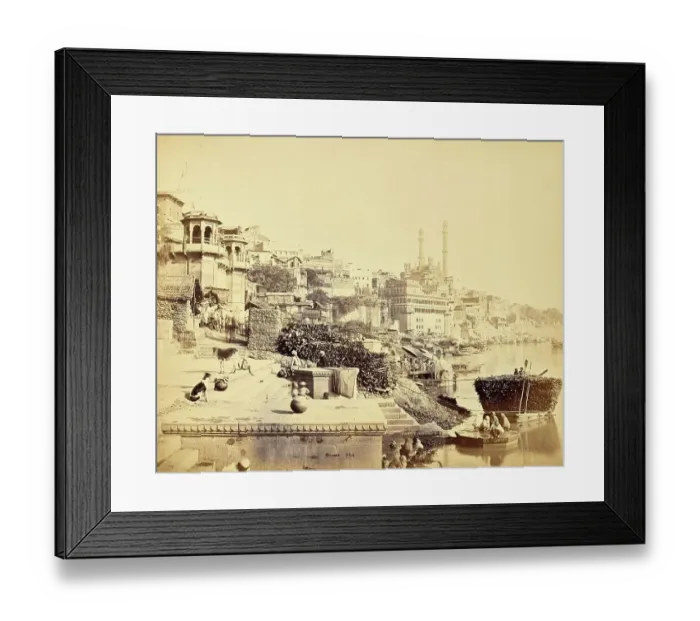 Framed Print : Benares, the Great Mosque of Arungzebe and the adjoining Ghats, c. 1870, India, Historic, digitally restored reproduction from an original of the period Framed Print : Benares, the Great Mosque of Arungzebe and the adjoining Ghats, c. 1870, India, Historic, digitally restored reproduction from an original of the period