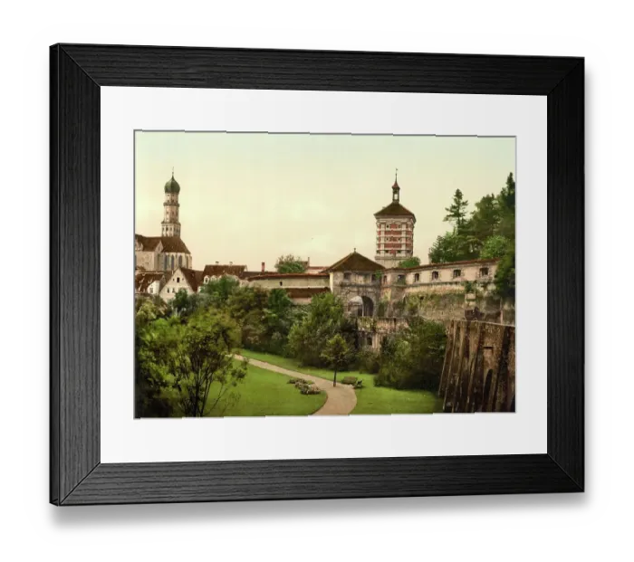 Framed Print : At the red gate in Augsburg, Bavaria, Germany, Historic, digitally restored reproduction of a photochrome print from the 1890s