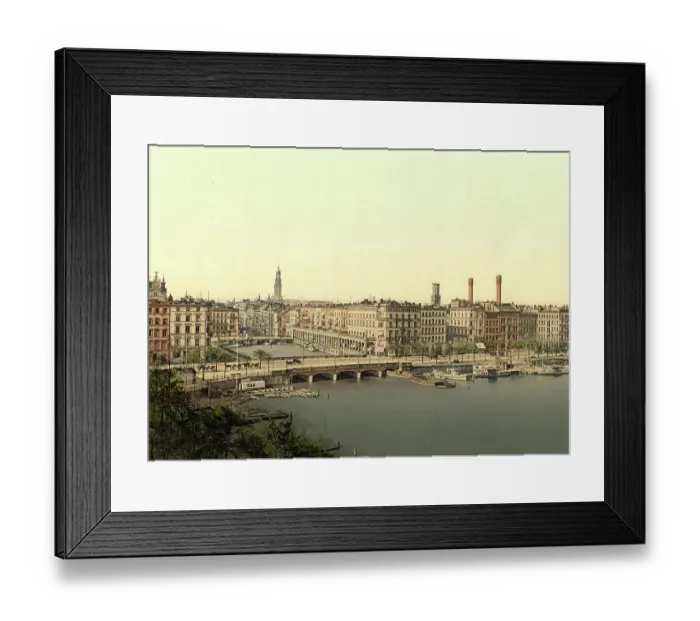 Framed Print : Alster Arcades in Hamburg, Germany, Historic, digitally restored reproduction of a photochromic print from the 1890s Framed Print : Alster Arcades in Hamburg, Germany, Historic, digitally restored reproduction of a photochromic print from the 1890s