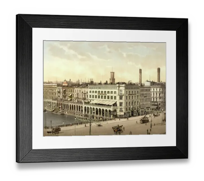 Framed Print : Alster Arcades and Hotel St. Petersburg in Hamburg, Germany, Historic, digitally restored reproduction of a photochrome print from the 1890s Framed Print : Alster Arcades and Hotel St. Petersburg in Hamburg, Germany, Historic, digitally restored reproduction of a photochrome print from the 1890s