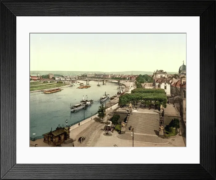 Framed Print : The Elbe and the Bruehl Terrace in the Old Town of Dresden, Saxony, Germany, Historic, digitally restored reproduction of a photochromic print from the 1890s Framed Print : The Elbe and the Bruehl Terrace in the Old Town of Dresden, Saxony, Germany, Historic, digitally restored reproduction of a photochromic print from the 1890s