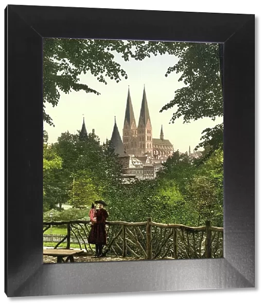 The Church of Our Lady in Luebeck, Schleswig-Holstein, Germany, Historic, digitally restored reproduction of a photochromic print from the 1890s
