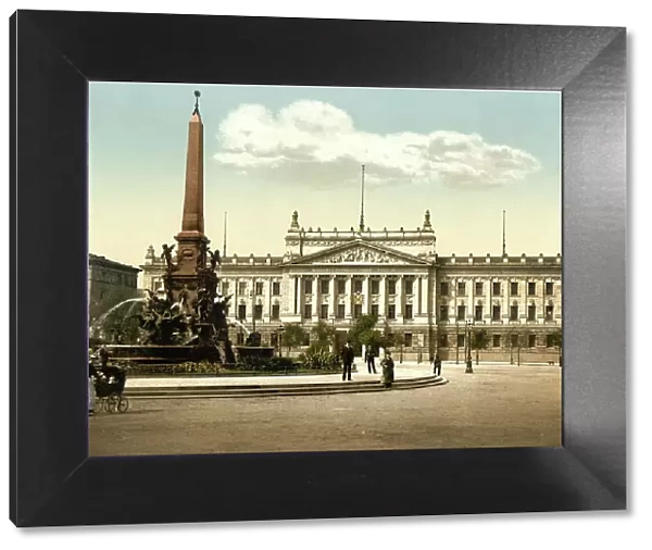 University and Mendebrunnen in Leipzig, Saxony, Germany, Historic, digitally restored reproduction of a photochromic print from the 1890s