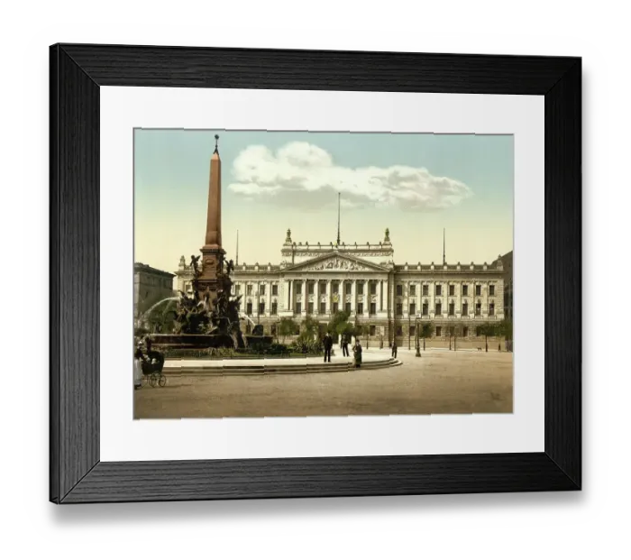 Framed Print : University and Mendebrunnen in Leipzig, Saxony, Germany, Historic, digitally restored reproduction of a photochromic print from the 1890s Framed Print : University and Mendebrunnen in Leipzig, Saxony, Germany, Historic, digitally restored reproduction of a photochromic print from the 1890s
