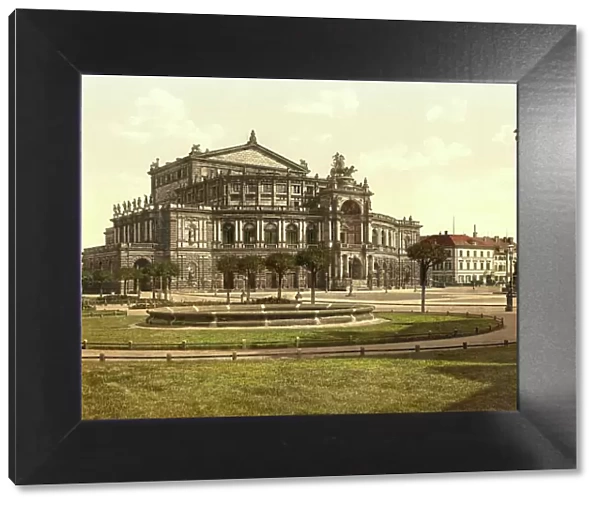 The theatre, Semperoper, in the old town of Dresden, Saxony, Germany, Historic, digitally restored reproduction of a photochrome print from the 1890s