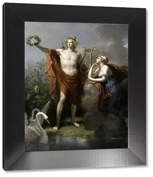 Apollo, God of Light, Eloquence, Poetry and the Fine Arts with Urania, Muse of Astronomy, 1798, Painting by Charles Meynier, c. 1830, France, Historic, digitally restored reproduction from a 19th century original