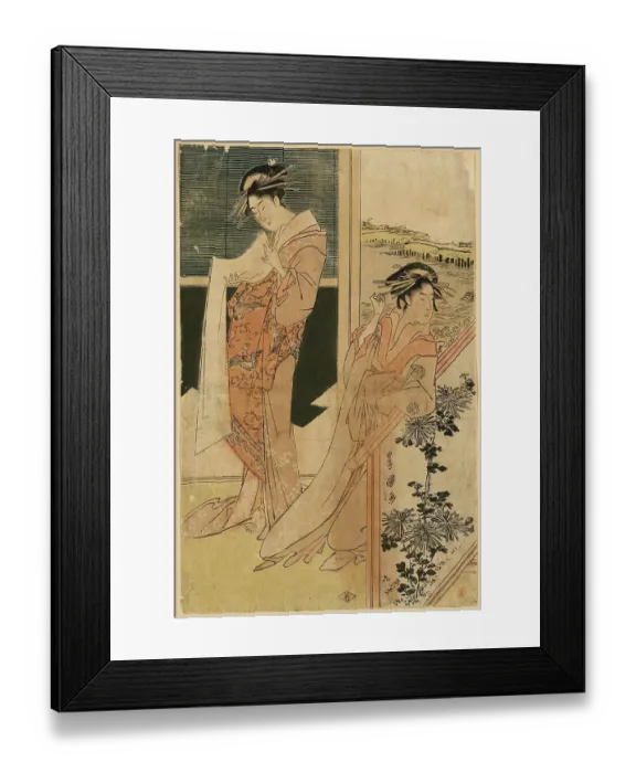 Framed Print : Prostitution, brothel in Sanya, the print shows two courtesans standing, one leaning against a railing, looking to the right, the other with a scroll in her hand, reading, 1794, Japan, Historic Framed Print : Prostitution, brothel in Sanya, the print shows two courtesans standing, one leaning against a railing, looking to the right, the other with a scroll in her hand, reading, 1794, Japan, Historic