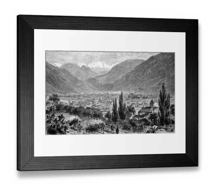 Framed Print : Bolzano and the Rose Garden in the background, South Tyrol, Italy, 1870, digitally restored reproduction of an original 19th-century original