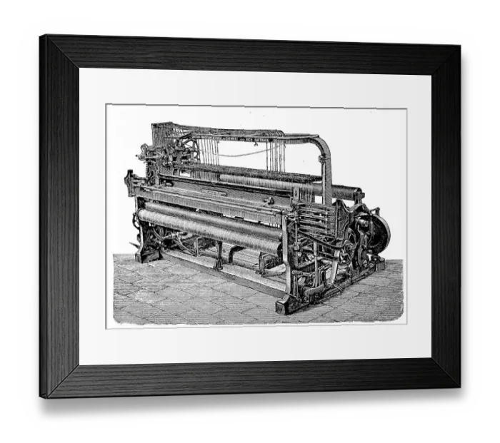 Framed Print : Textile industry, double change chair with dobby machine of the Saxon machine factory Chemnitz, Germany, digitally restored reproduction of an original from the 19th century Framed Print : Textile industry, double change chair with dobby machine of the Saxon machine factory Chemnitz, Germany, digitally restored reproduction of an original from the 19th century