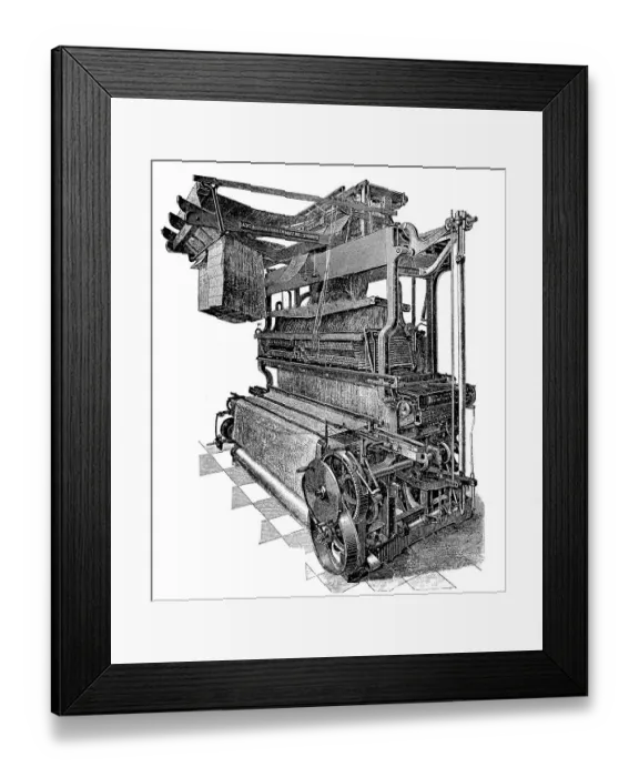 Framed Print : Textile industry, damask loom of the Saxon loom factory in Chemnitz, Germany, digitally restored reproduction of an original from the 19th century