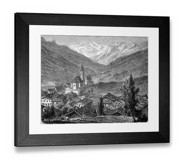Framed Print : The village of Gossensass on the Brenner Pass, South Tyrol, Italy, in 1870, digitally restored reproduction of an original 19th-century painting Framed Print : The village of Gossensass on the Brenner Pass, South Tyrol, Italy, in 1870, digitally restored reproduction of an original 19th-century painting