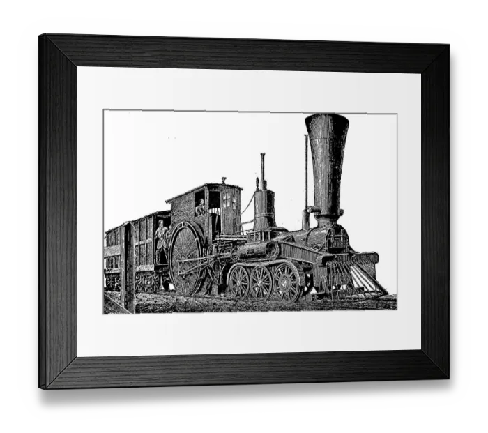 Framed Print : Express train locomotive from 1850, digitally restored reproduction of an original 19th century, France Framed Print : Express train locomotive from 1850, digitally restored reproduction of an original 19th century, France