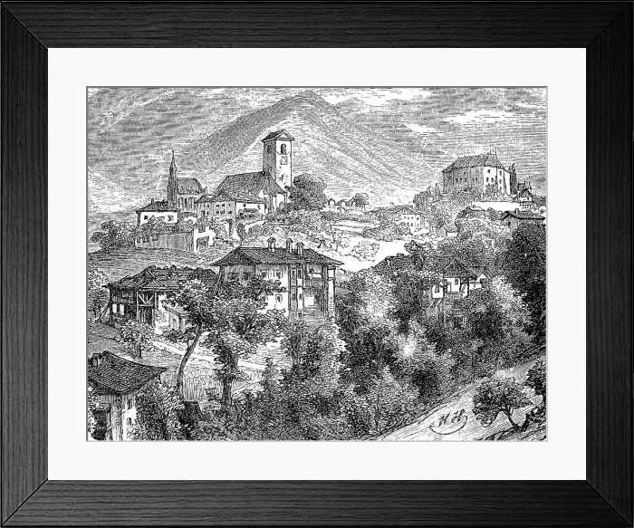 Framed Print : The town of Schenna, formerly Schoenna, in South Tyrol, Italy, in the year 1870, digitally restored reproduction of an original 19th-century original Framed Print : The town of Schenna, formerly Schoenna, in South Tyrol, Italy, in the year 1870, digitally restored reproduction of an original 19th-century original