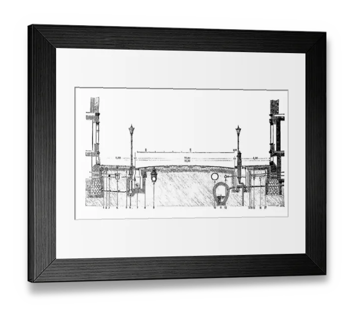 Framed Print : Section through a street in Berlin, ca 1899 with telegraph cable, gas pipe, canal, water pipe and pneumatic tube, Germany, digitally restored reproduction of an original 19th century original Framed Print : Section through a street in Berlin, ca 1899 with telegraph cable, gas pipe, canal, water pipe and pneumatic tube, Germany, digitally restored reproduction of an original 19th century original