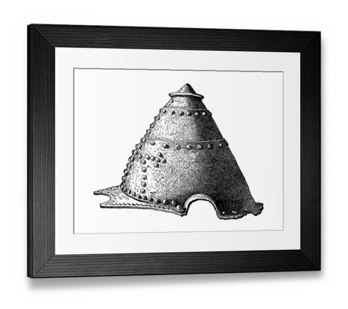 Framed Print : Helmet from the time of Alfred the Great, 880, found in Oxford, digitally restored reproduction of a 19th century original, Denmark Framed Print : Helmet from the time of Alfred the Great, 880, found in Oxford, digitally restored reproduction of a 19th century original, Denmark