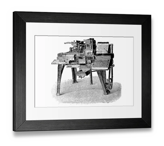 Framed Print : Printing technique, Monoline typesetting machine from the Gustav fisherman machine factory in Berlin, Germany, digitally restored reproduction of an original from the 19th century Framed Print : Printing technique, Monoline typesetting machine from the Gustav fisherman machine factory in Berlin, Germany, digitally restored reproduction of an original from the 19th century