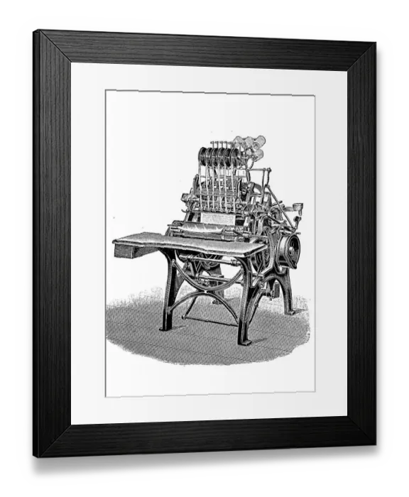 Framed Print : Printers, Patented thread book sewing machine by Maschinenfabrik Gebrueder Brehmer, Leipzig, Germany, digitally restored reproduction of an original from the 19th century Framed Print : Printers, Patented thread book sewing machine by Maschinenfabrik Gebrueder Brehmer, Leipzig, Germany, digitally restored reproduction of an original from the 19th century