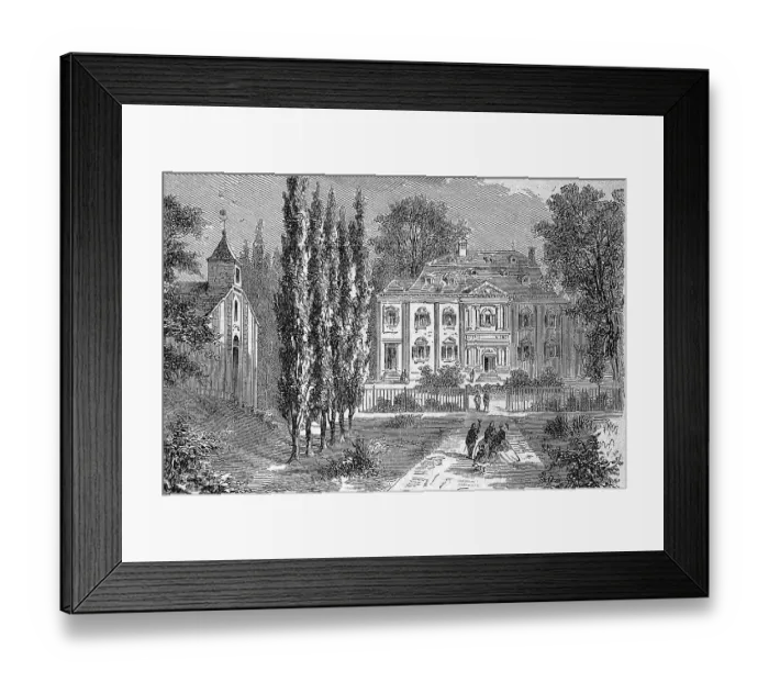 Framed Print : The House of Voltaire in Ferney, c. 1870, digitally restored reproduction of an original 19th century painting, exact original date unknown, Ferney-Voltaire, Auvergne-Rhone-Alpes region, France Framed Print : The House of Voltaire in Ferney, c. 1870, digitally restored reproduction of an original 19th century painting, exact original date unknown, Ferney-Voltaire, Auvergne-Rhone-Alpes region, France