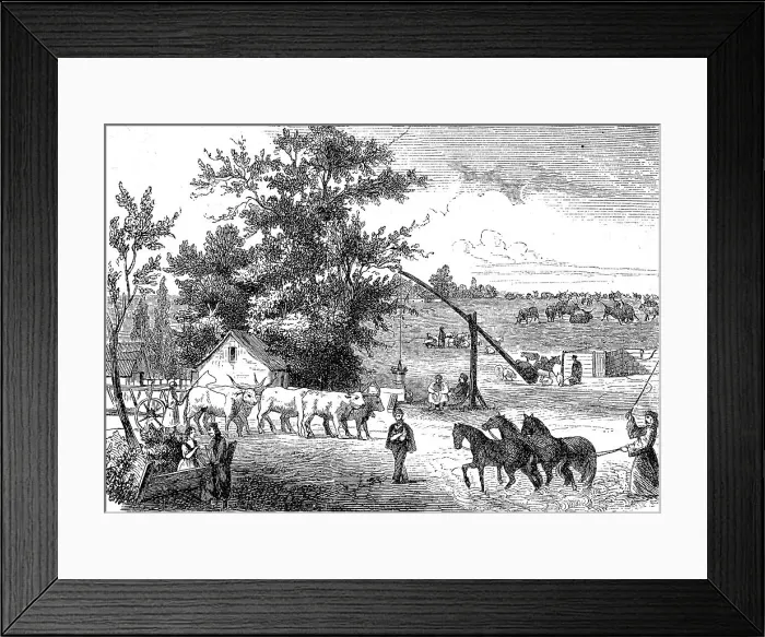 Framed Print : Landscape in the Kerskemeter Puszta, with farmers and draw well, Hungary, c. 1870, digitally restored reproduction of an original 19th century painting, exact original date not known Framed Print : Landscape in the Kerskemeter Puszta, with farmers and draw well, Hungary, c. 1870, digitally restored reproduction of an original 19th century painting, exact original date not known