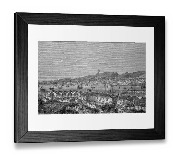 Framed Print : Port of Toulon, year 1870, digitally restored reproduction of an original 19th century painting, exact original date unknown, city in the Var department in the Provence-Alpes-Cote d'Azur region, France Framed Print : Port of Toulon, year 1870, digitally restored reproduction of an original 19th century painting, exact original date unknown, city in the Var department in the Provence-Alpes-Cote d'Azur region, France