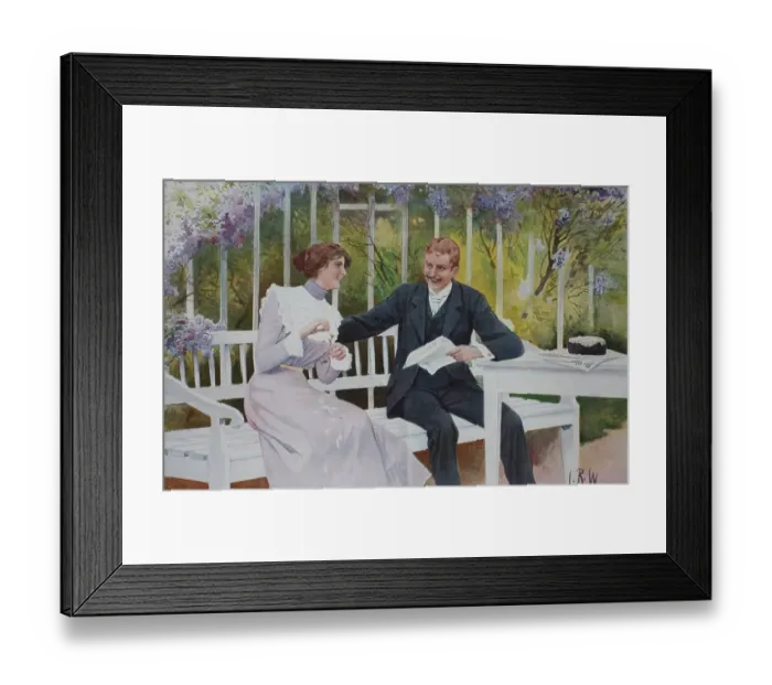 Framed Print : Distinguished couple sitting in the arbour and flirting with each other, Germany, c. 1890, digitally restored reproduction of an original 19th-century print Framed Print : Distinguished couple sitting in the arbour and flirting with each other, Germany, c. 1890, digitally restored reproduction of an original 19th-century print