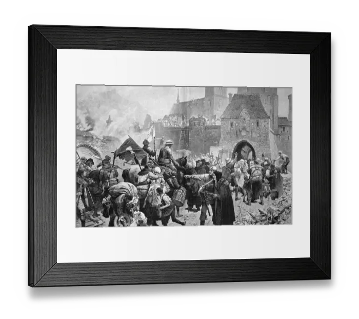 Framed Print : Homecoming of the citizens of Bernau after the victory over the Hussites in 1432, digitally restored reproduction of an original from the 19th century, Bernau bei Berlin, Germany Framed Print : Homecoming of the citizens of Bernau after the victory over the Hussites in 1432, digitally restored reproduction of an original from the 19th century, Bernau bei Berlin, Germany