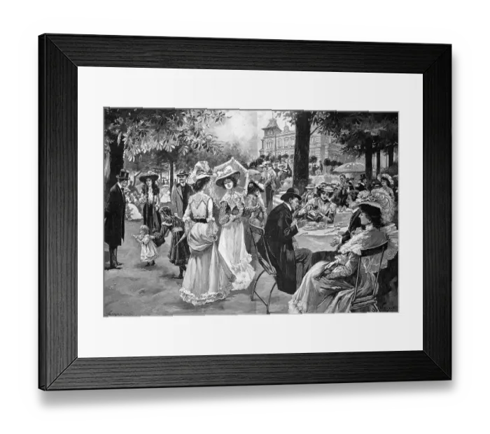 Framed Print : Elegant Company in the City Park of Nuremberg on a Sunday Afternoon, Germany, c. 1890, digitally restored reproduction of an original 19th-century painting