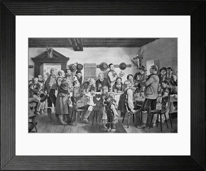 Framed Print : Festive speech at a feast at the forest farmers in Steyr, around 1880, many people eem inn eer family celebration, digitally restored reproduction of an original from the 19th century, Austria Framed Print : Festive speech at a feast at the forest farmers in Steyr, around 1880, many people eem inn eer family celebration, digitally restored reproduction of an original from the 19th century, Austria