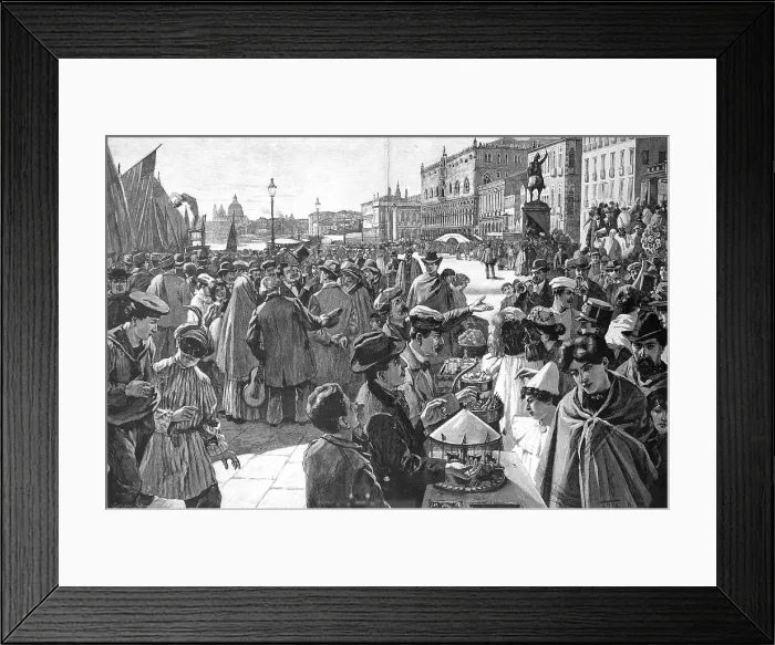 Framed Print : Carnival on the Riva degli Schiavoni in Venice, Italy, c. 1880, digitally restored reproduction of an original 19th-century master Framed Print : Carnival on the Riva degli Schiavoni in Venice, Italy, c. 1880, digitally restored reproduction of an original 19th-century master