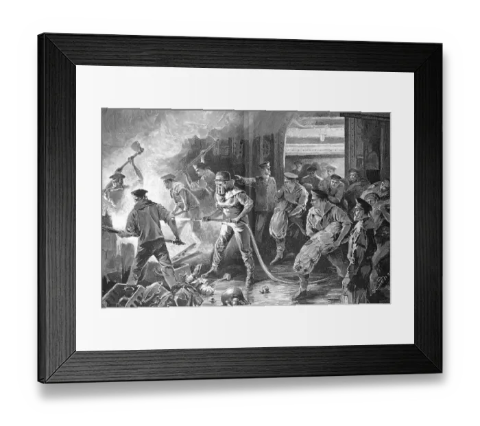 Framed Print : Fire on a merchant ship, the sailors trying to extinguish the fire, 1880, Germany, digitally restored reproduction of an original 19th-century painting