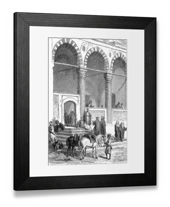 Framed Print : In front of a mosque in Constantinople, in 1860, digitally restored reproduction 19th century original, exact original date unknown, Istanbul, Turkey
