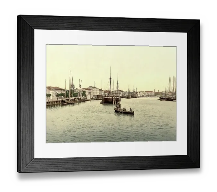 Framed Print : Port of Swinemuende, formerly Pomerania, Germany, today Swinoujscie in Poland, Historic, digitally restored reproduction of a photochrome print from the 1890s Framed Print : Port of Swinemuende, formerly Pomerania, Germany, today Swinoujscie in Poland, Historic, digitally restored reproduction of a photochrome print from the 1890s