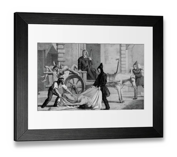 Framed Print : Cholera in Palermo, 1835. Men in uniform pick up a corpse in the street and place it on a cart, Sicily, Italy, Historic, digitally restored reproduction from a 19th century original Framed Print : Cholera in Palermo, 1835. Men in uniform pick up a corpse in the street and place it on a cart, Sicily, Italy, Historic, digitally restored reproduction from a 19th century original