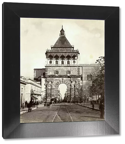 Porta Nuova in Palermo, c. 1893, Sicily, Italy, Historic, digitally restored reproduction from a 19th century original