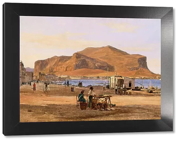 Port of Palermo with View of Monte Pellegrino, 1840, Sicily, Italy, Historical, digitally restored reproduction from a 19th century original