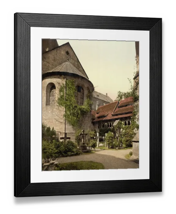 Framed Print : Cathedral and 1000-year-old rosebush in Hildesheim, Lower Saxony, Germany, Historic, digitally restored reproduction of a photochrome print from the 1890s Framed Print : Cathedral and 1000-year-old rosebush in Hildesheim, Lower Saxony, Germany, Historic, digitally restored reproduction of a photochrome print from the 1890s