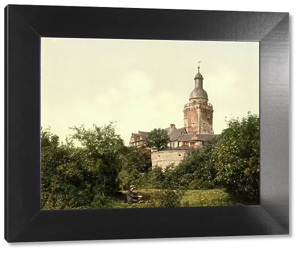 Falkenstein Castle near Ballenstedt in the Harz Mountains, Saxony-Anhalt, Germany, Historic, digitally restored reproduction of a photochromic print from the 1890s