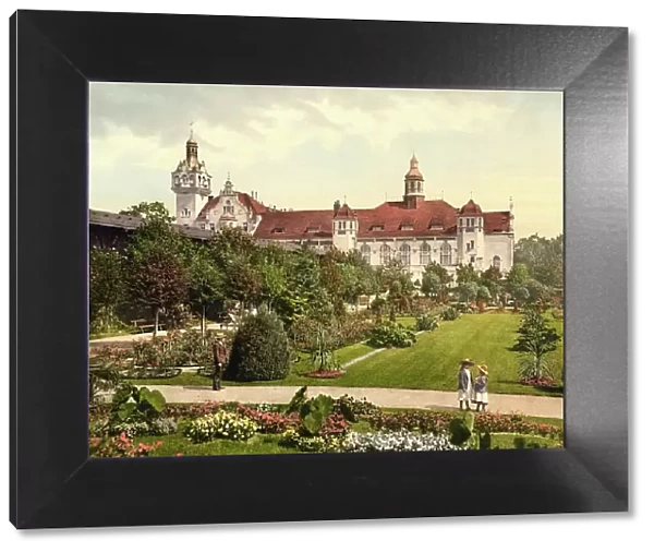 Castle and Rosemgarten in Kolberg, formerly Pomerania, Germany, today Kolobrzeg in Poland, Historical, digitally restored reproduction of a photochrome print from the 1890s