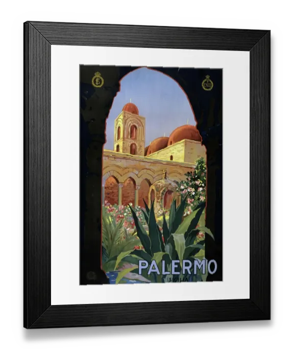 Framed Print : Advertising poster, ca 1920, showing a garden courtyard with arcade and tower, San Giovanni degli Eremiti is a Norman church building in Palermo, Sicily, Italy, Historical, digitally restored reproduction from a 19th century original Framed Print : Advertising poster, ca 1920, showing a garden courtyard with arcade and tower, San Giovanni degli Eremiti is a Norman church building in Palermo, Sicily, Italy, Historical, digitally restored reproduction from a 19th century original