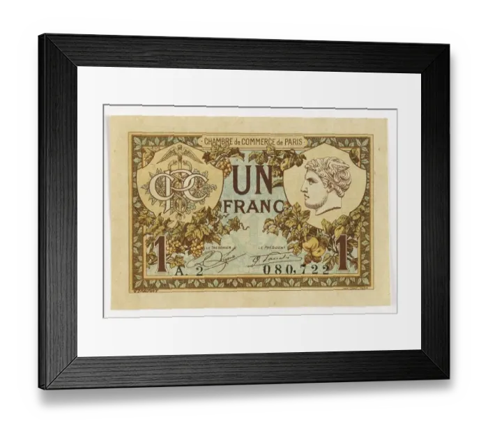 Framed Print : Emergency money, inflation, banknote of 1 franc from the Chamber of Commerce in Paris, 1920, France, Historical, digitally restored reproduction from a 19th century original