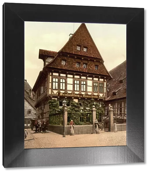 Half-timbered house, wine shop in Hildesheim, Lower Saxony, Germany, Historic, photochrome print from the 1890s
