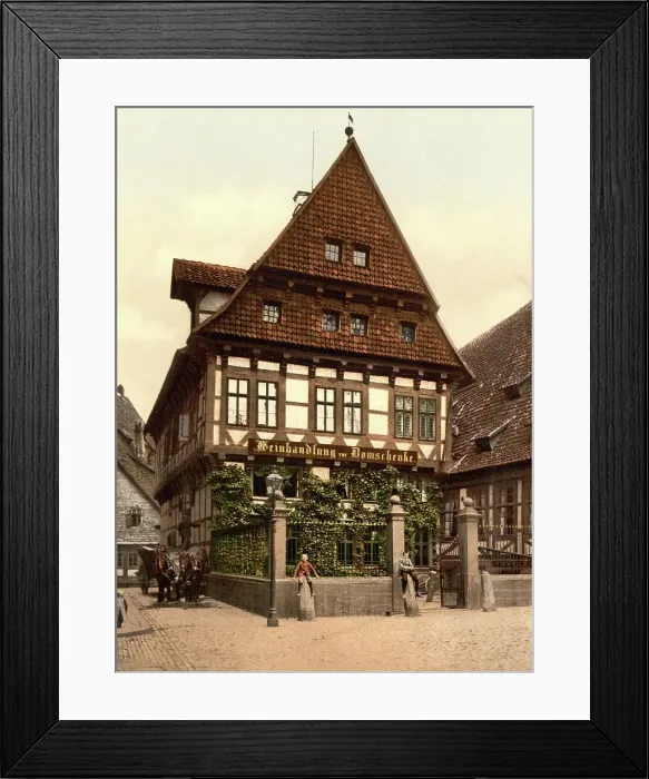 Framed Print : Half-timbered house, wine shop in Hildesheim, Lower Saxony, Germany, Historic, photochrome print from the 1890s Framed Print : Half-timbered house, wine shop in Hildesheim, Lower Saxony, Germany, Historic, photochrome print from the 1890s