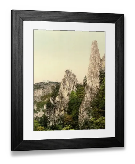 Framed Print : Hirschgrund and the Hexentanzplatz near Bodetal in the Harz Mountains, Saxony-Anhalt, Germany, Historic, Photochrome print from the 1890s Framed Print : Hirschgrund and the Hexentanzplatz near Bodetal in the Harz Mountains, Saxony-Anhalt, Germany, Historic, Photochrome print from the 1890s