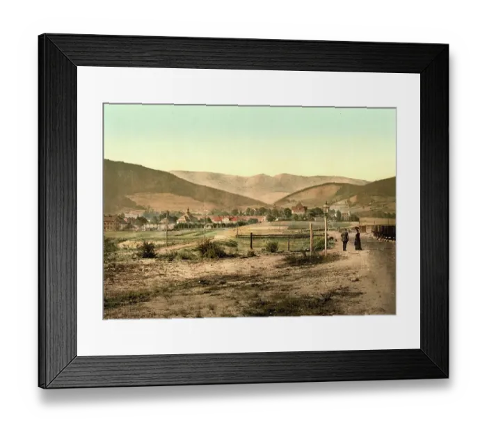 Framed Print : Hermsdorf in the Giant Mountains, Kynast Mountain, formerly Silesia, Germany, now Poland, Historic, photochrome print from the 1890s Framed Print : Hermsdorf in the Giant Mountains, Kynast Mountain, formerly Silesia, Germany, now Poland, Historic, photochrome print from the 1890s