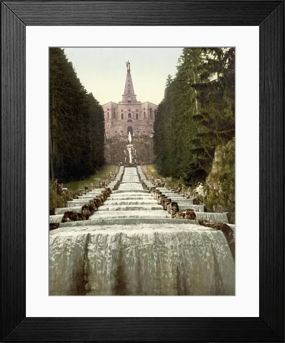Framed Print : Statue of Hercules and water cascade on the Wilhelmshoehe in Kassel, Hesse, Germany, Historical, Photochrome print from the 1890s Framed Print : Statue of Hercules and water cascade on the Wilhelmshoehe in Kassel, Hesse, Germany, Historical, Photochrome print from the 1890s