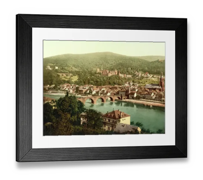 Framed Print : View of Heidelberg from Philosophenweg, Baden-Wuerttemberg, Germany, historical, photochrome print from the 1890s Framed Print : View of Heidelberg from Philosophenweg, Baden-Wuerttemberg, Germany, historical, photochrome print from the 1890s